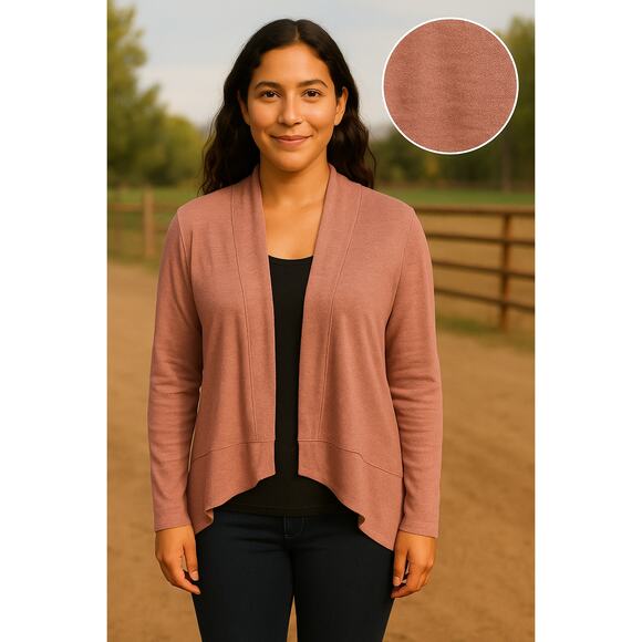 LOFT Pink Knit Cardigan Small Open Front Layered Cozy Cottagecore Grannycore - Picture 2 of 8